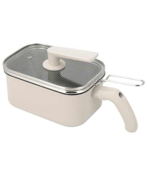 IH・ガス火 ストレーナー付き1台7役 角型マルチポット(モカ 20x13cm)