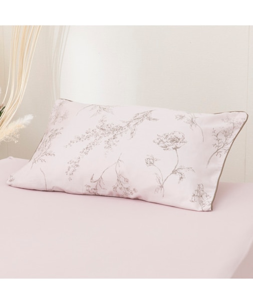 枕カバー(花ラインアート柄 ローズ)