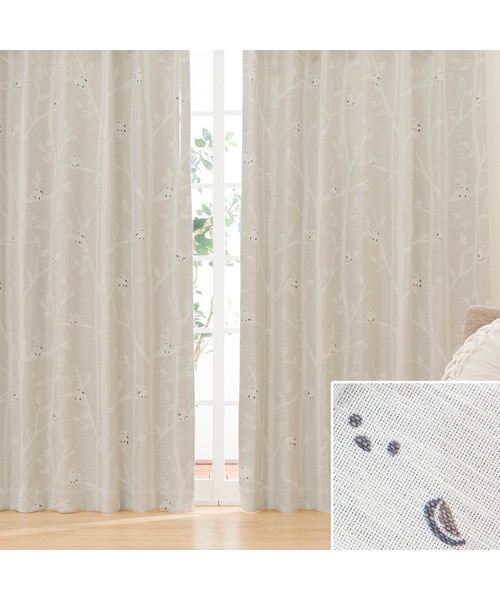 遮光・遮熱ドレープカーテン(100X200X2 シマエナガ柄DH136
