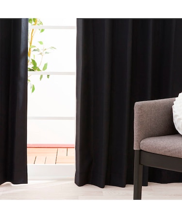 遮光1級・遮熱カーテン＆遮熱・遮像レースカーテン4枚セット(100X178X4 ブラック DH155)