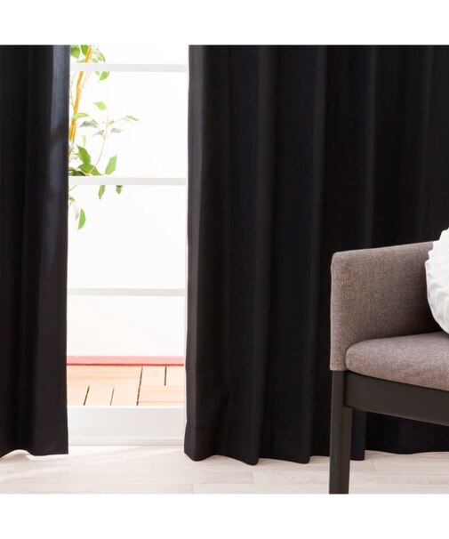 遮光1級・遮熱カーテン＆遮熱・遮像レースカーテン4枚セット(100X178X4 ブラック DH155)