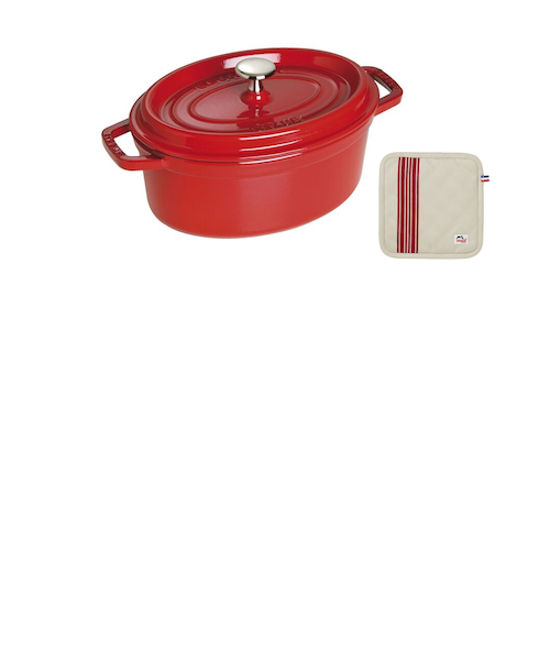 期間限定 STAUB ココットオーバル 23cm チェリー＋ポットホルダー
