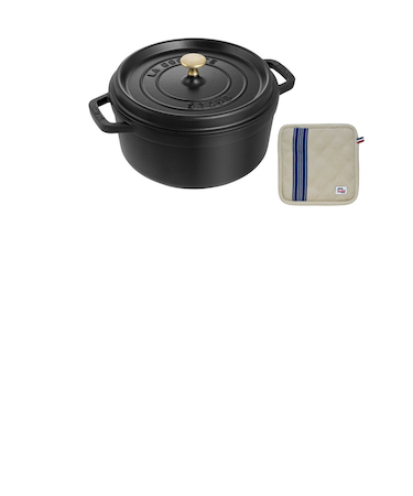 期間限定　STAUB ココットラウンド 22cm ブラック＋ポットホルダー