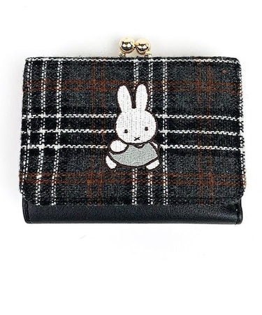 MIFFY ミッフィー チェックシリーズ ミニ財布 ポーチ 小物入れ 財布 小銭入れ がま口 ケース ブラックグッズ  (MCOR)