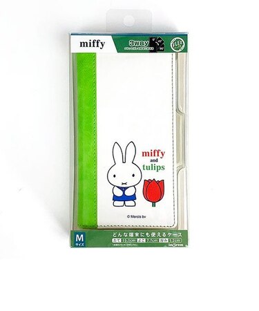 ミッフィー  汎用手帳型ケース FLEX miffy チューリップグリーン FLEX FLEXケース 手帳型 スマホケース 回転パーツ 多機種対応