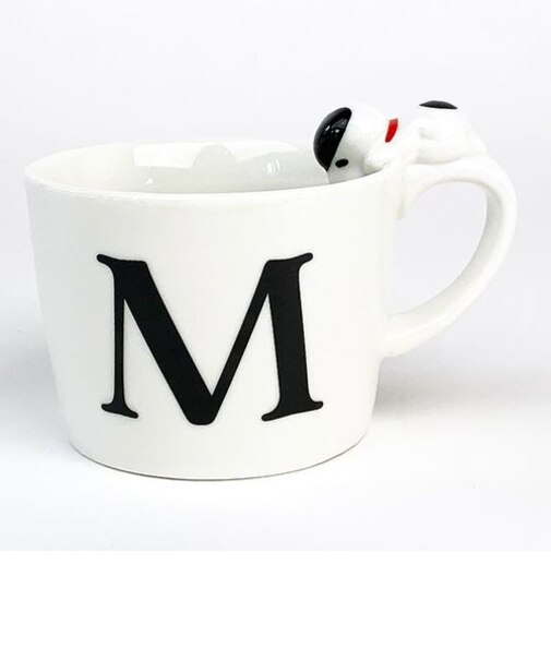 スヌーピー フィギュア付イニシャルマグ Ｍ スヌーピー フィギュア付マグ マグカップ イニシャル カップ マグ 白 グッズ 