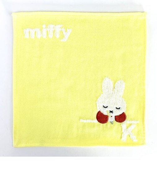 ミッフィー  イニシャルタオル ハンカチ YE K 刺繍 ハンドタオル ミニタオル コンパクト タオル イニシャル ふわふわ YELLOW  