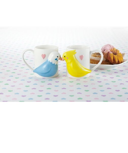 ペアマグ (マグカップ) セキセイインコ カップル ラブラブ KISS おもしろ食器