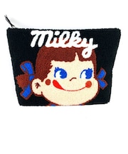 ペコちゃん ミルキー ペコちゃんさがら刺繍 ポーチ ブラック 　 　