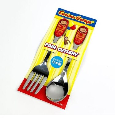おさるのジョージ ペアカトラリー2 スプーン フォーク 食事 ごはん こども 赤 プレゼント 日本製