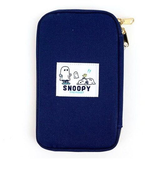 スヌーピー マルチポーチ ネイビー おばけ PC機器 文具 収納 小物 ガジェット ケース