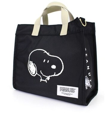 スヌーピー PEANUTS フェイス 2Way トートバッグ ショルダー ブラック Mサイズ