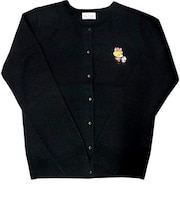 水森亜土 レディースカーディガン 刺繍 ブラック M 亜土ちゃん