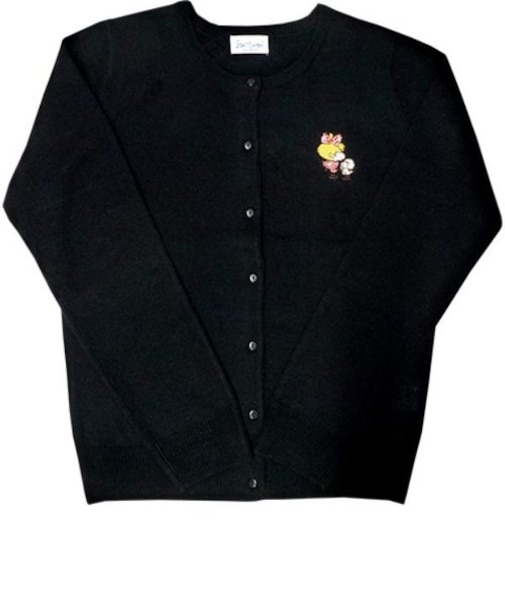 水森亜土 レディースカーディガン 刺繍 ブラック M 亜土ちゃん