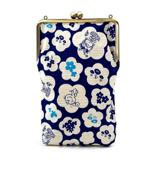 水森亜土 和柄シリーズ ご朱印帳ポーチ 青 がま口 亜土ちゃん