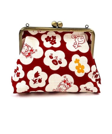 水森亜土 和柄シリーズ がま口ポーチ 赤 コスメポーチ 小物入れ 亜土ちゃん