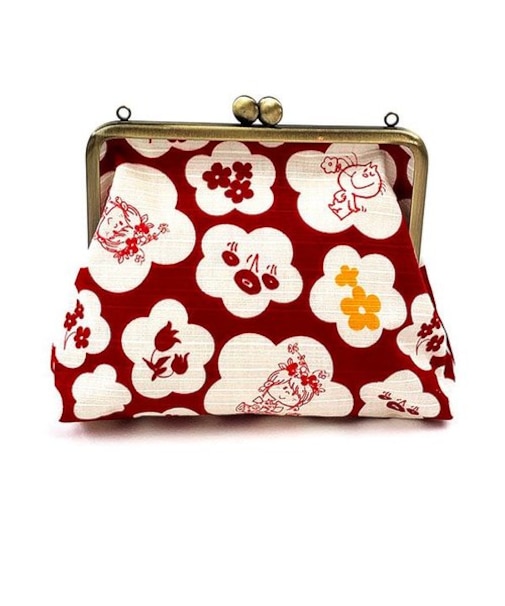 水森亜土 和柄シリーズ がま口ポーチ 赤 コスメポーチ 小物入れ 亜土ちゃん