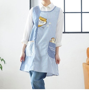 可愛い嘘のカワウソ ストライプアシンメトリー タブリエ エプロン キッチン 日用品 家事 料理 保育園 幼稚園