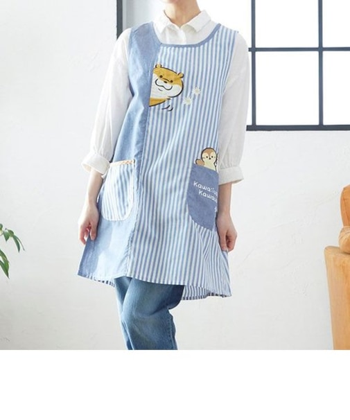 可愛い嘘のカワウソ ストライプアシンメトリー タブリエ エプロン キッチン 日用品 家事 料理 保育園 幼稚園