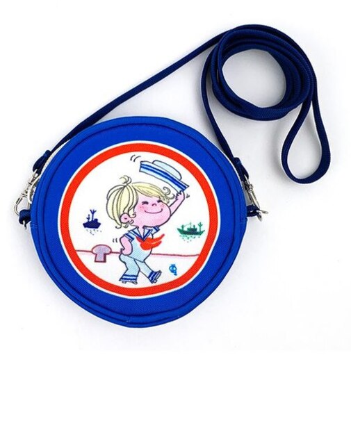 水森亜土 2way ラウンドポーチ 昭和レトロシリーズ マリン ブルー 亜土ちゃん