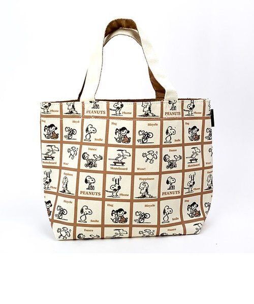 スヌーピー ミニトート 格子柄 トートバッグ かばん キャンパス モカ