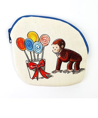 おさるのジョージ ダイカットフラット ポーチ ブルー 小物入れ 化粧品入れ 学校 オフィス