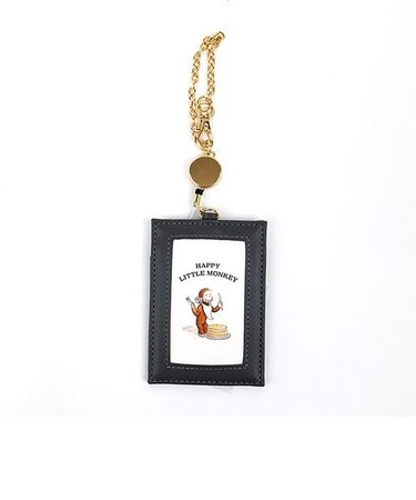 おさるのジョージ フレームパスケース ブラック リール付き 定期入れ ICカードケース 学校 オフィス