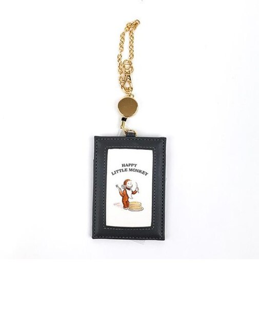 おさるのジョージ フレームパスケース ブラック リール付き 定期入れ ICカードケース 学校 オフィス