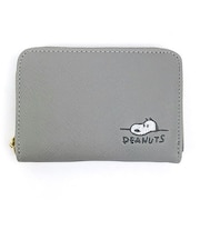 スヌーピー パス付きコインケース デスク刺繍 PEANUT コンパクトウォレット グレー  マリモクラフト