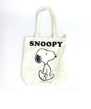 スヌーピー ファスナー スクエアトート ホワイト 帆布 バッグ サブバッグ 学校 オフィス