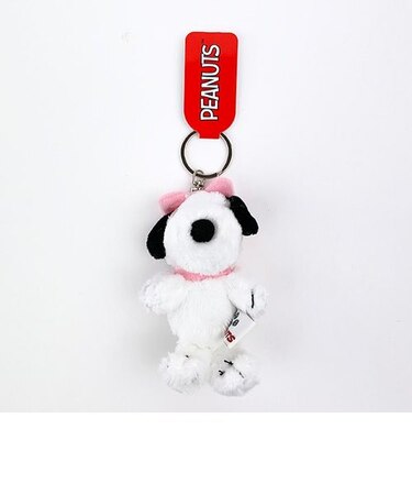 スヌーピー プチふわマスコット ベル キーホルダー ぬいぐるみ ピンク
