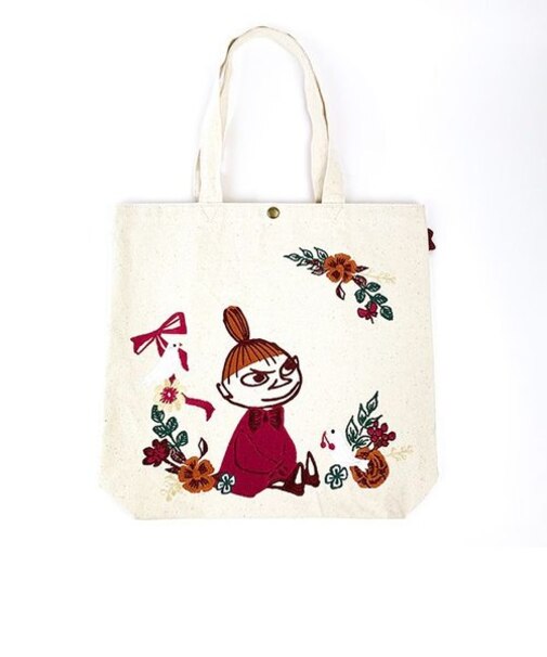 ムーミン フラワーギフトナチュラル刺繍帆布 トートバッグ 手提げ 約14リッター