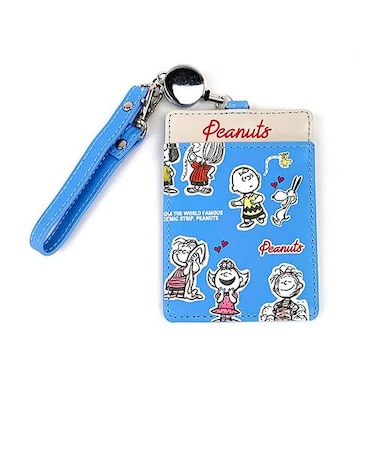 スヌーピー リール付きシングルパスケース スケッチ PEANUTS 定期入れ ブルー