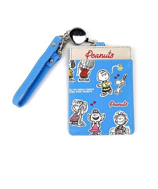 スヌーピー リール付きシングルパスケース スケッチ PEANUTS 定期入れ ブルー