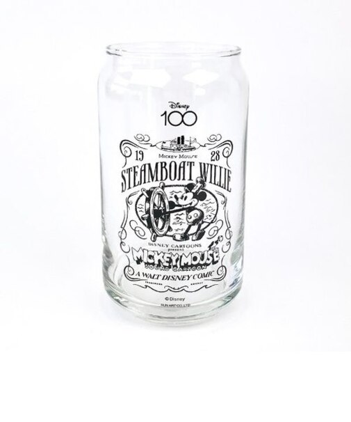 ディズニー100周年 蒸気船ウィリー 缶型グラス コップ Disney 日本製