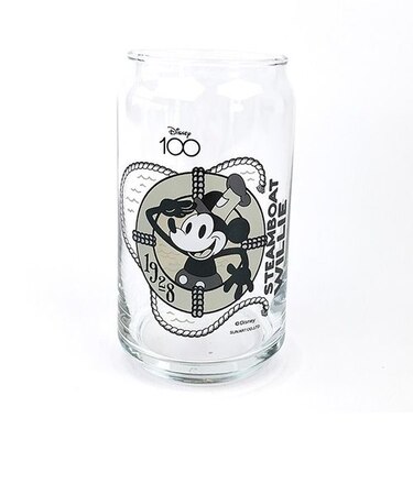ディズニー100周年 蒸気船ウィリー 缶型グラス コップ Disney 日本製