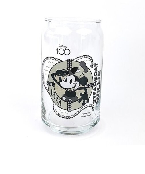 ディズニー100周年 蒸気船ウィリー 缶型グラス コップ Disney 日本製