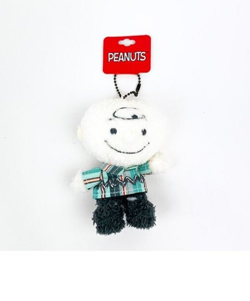 スヌーピー チャーリーブラウン ミントストライプ マスコット キーホルダー ぬいぐるみ クリーム