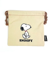 スヌーピー サガラキャンバス 巾着 ホワイト ポーチ 小物入れ 化粧品入れ