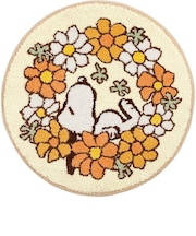 スヌーピー 花いっぱい サークルマット オレンジ インテリア 玄関 SNOOPY