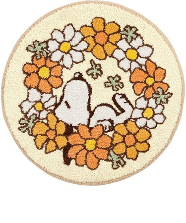 スヌーピー 花いっぱい サークルマット オレンジ インテリア 玄関 SNOOPY