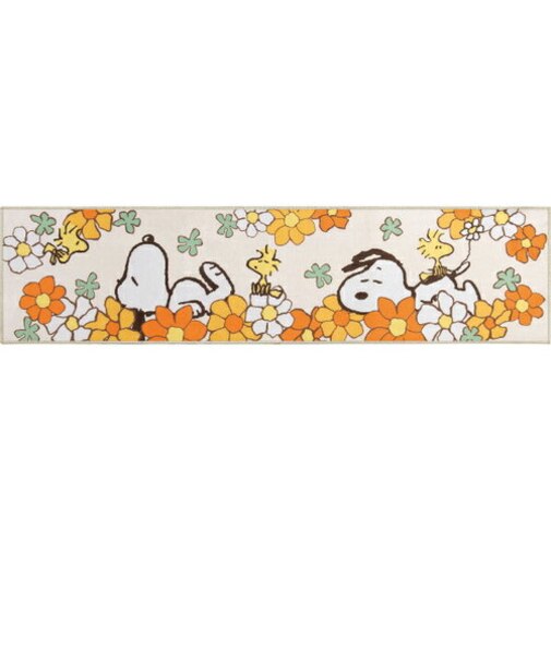 スヌーピー 花いっぱい ロングマット【45×180cm】 オレンジ キッチン SNOOPY