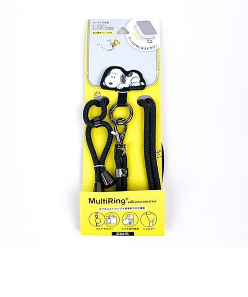 スヌーピー マルチリングプラス ストラップセット （ふせね） スマホ用品 ショルダー ブラック SNOOPY