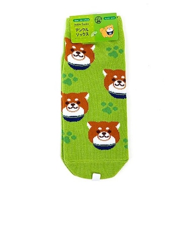 忠犬もちしば おかか フェイス アンクルソックス グリーン