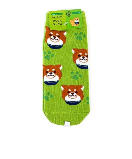 忠犬もちしば おかか フェイス アンクルソックス グリーン