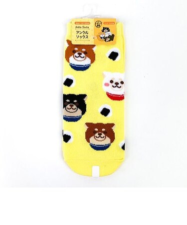 忠犬もちしば ことぶき米店 フェイス アンクルソックス イエロー