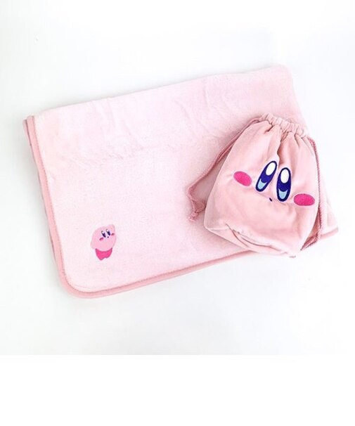 星のカービィ おすましフェイス マスコット巾着付きブランケット ひざ掛け ウィンター ピンク