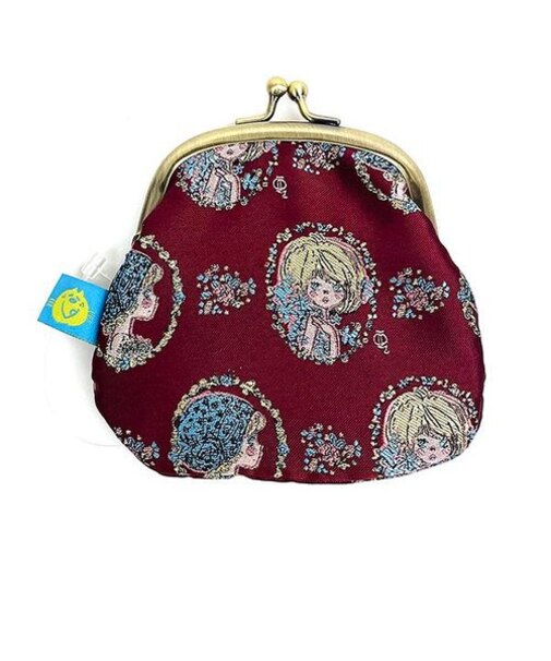 水森亜土 ジャガードがま口財布 フレーム バーガンディ ポーチ 亜土ちゃん