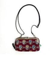 水森亜土 ジャガードお財布ショルダーバッグ フレーム バーガンディ 亜土ちゃん