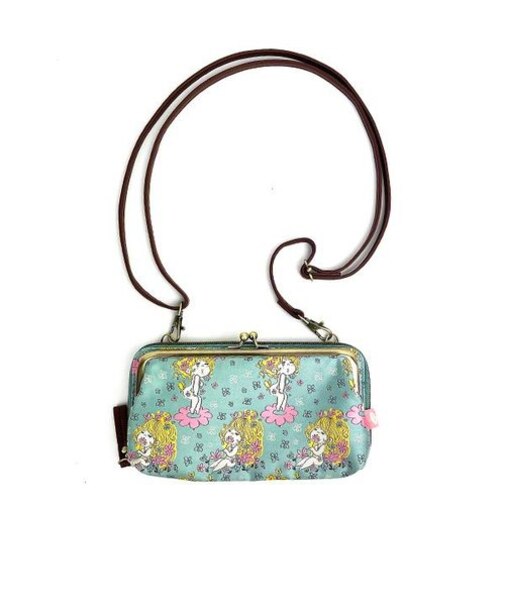 水森亜土 ジャガードお財布ショルダーバッグ ハナ ミント 亜土ちゃん